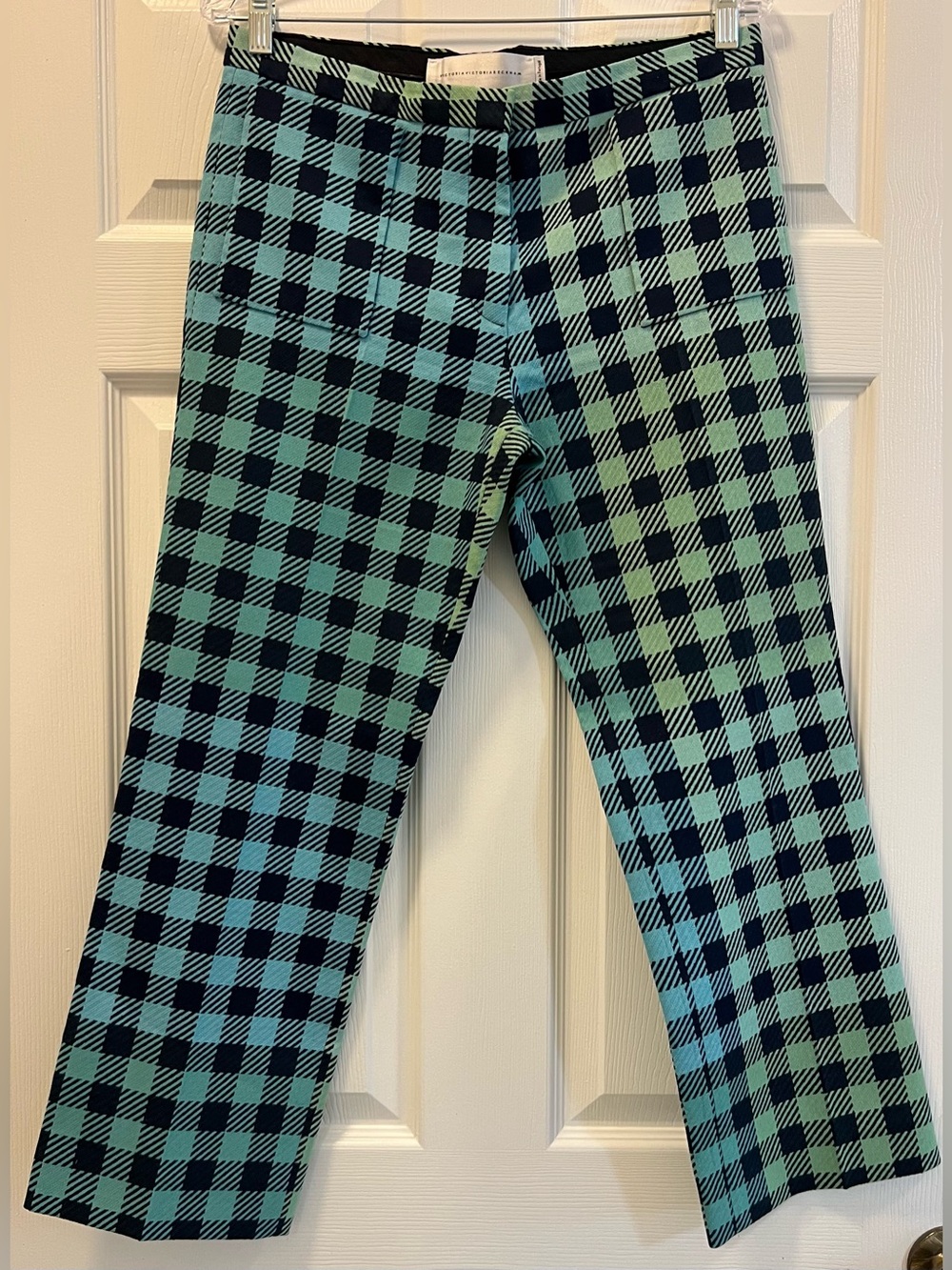 Victoria Victoria Beckham Cropped Plaid Patterned Trousers, Size 6.